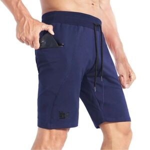 BROKIG  Navy Blue Mens Sidelock Gym Workout Running Shorts with Pockets Size L